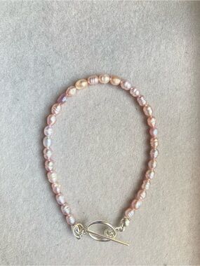 Genuine Pink Freshwater Pearl Bracelet with Silver Toggle